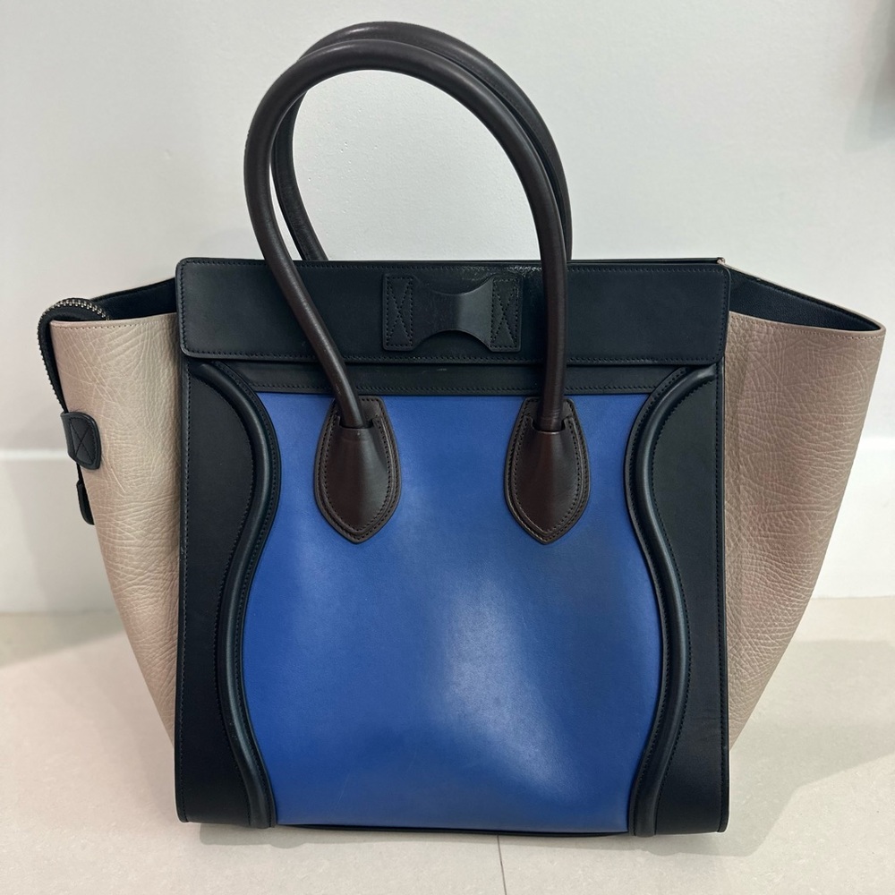 Celine luggage model, Blue and Black Color-Block Structured Handbag - Picture 3 of 13